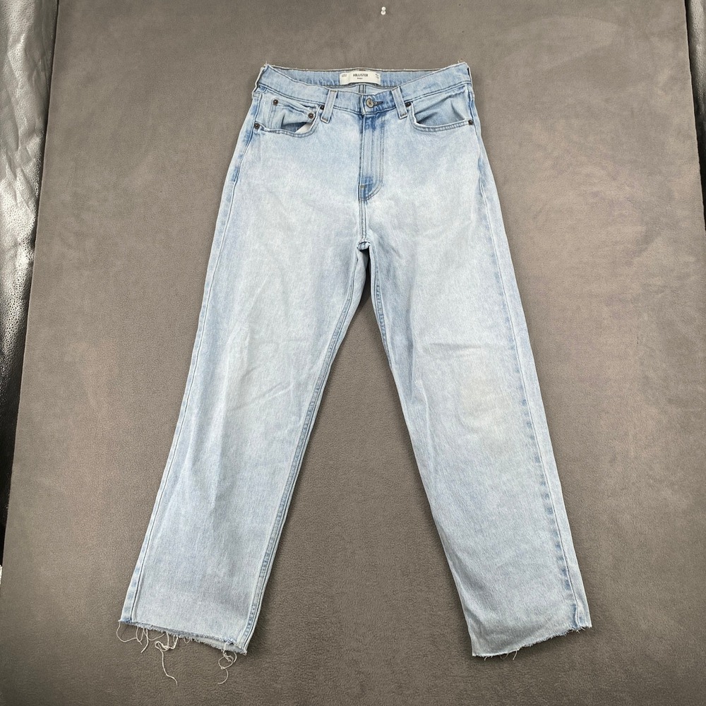 Hollister Baggy Jeans Light Wash Raw Hem Relaxed Fit Denim Pants W31 L32